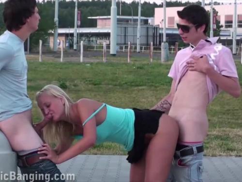 Incredible intense sex teen threesome gangbang orgy with cute blonde girl